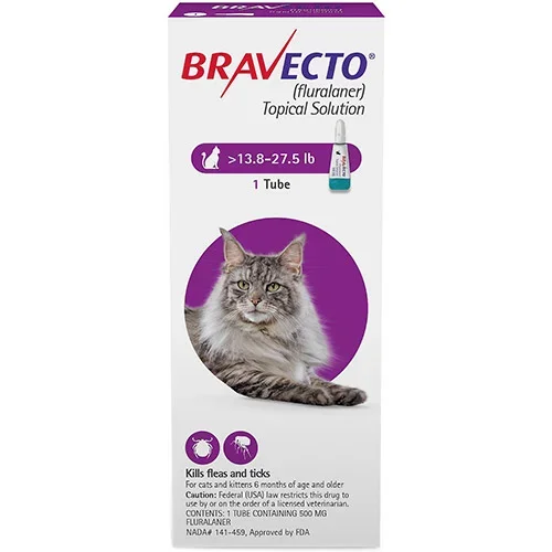 Bravecto Spot On for Large Cats 13.8 lbs - 27.5 lbs (Purple) 500 mg