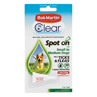 Bob Martin Clear Ticks & Fleas Spot On for Dogs Small To Medium 1x1ml