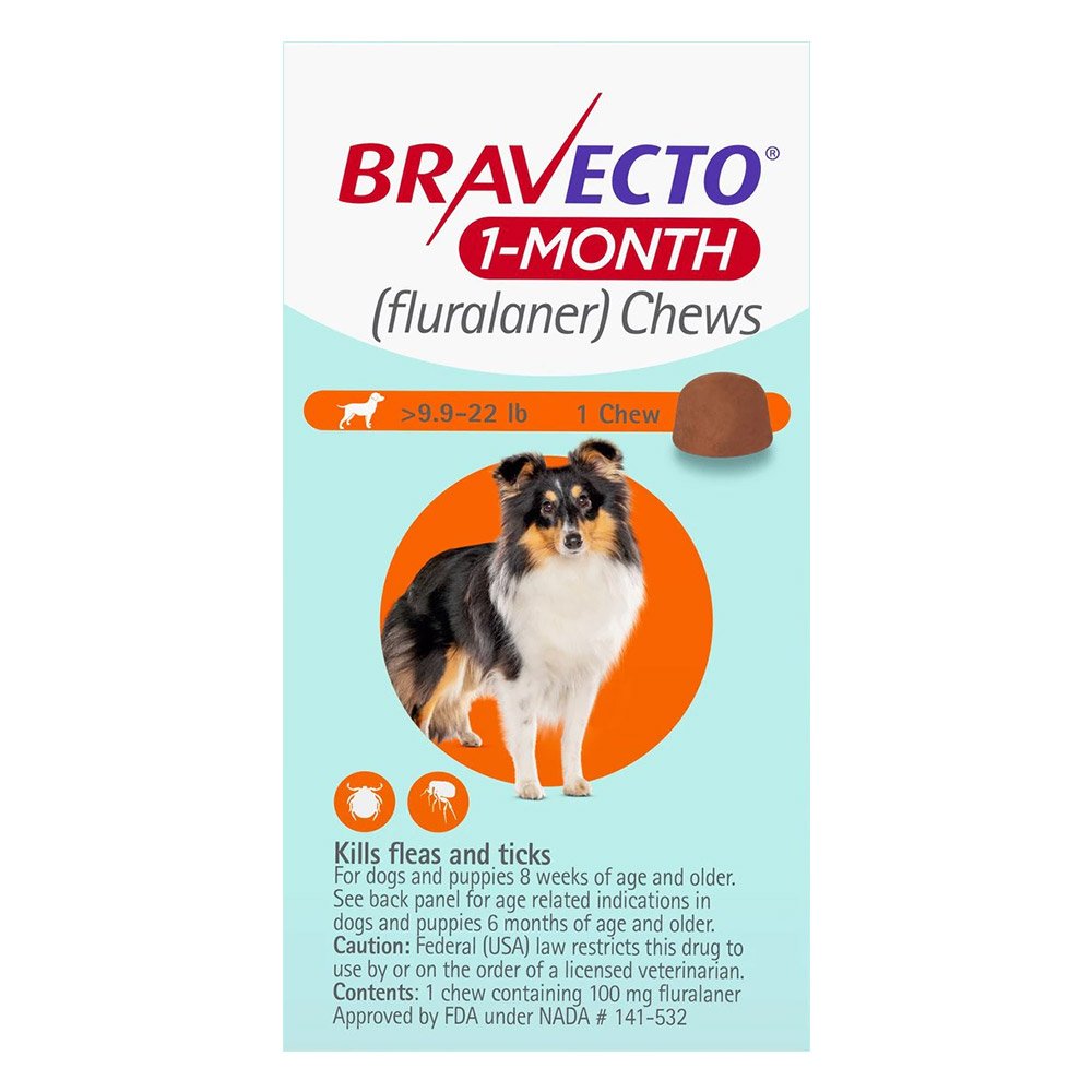 Bravecto 1-Month Chew for Small Dogs 9.9 To 22lbs (Orange)