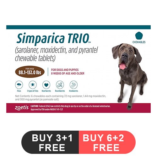 Simparica TRIO for Dogs 88.1-132 lbs (Brown)