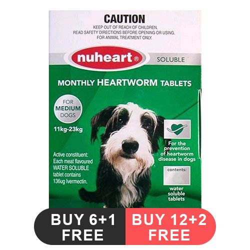 Nuheart - Generic Heartgard Plus for  Medium Dogs 26-50lbs (Green)