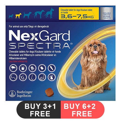 Nexgard Spectra Chewable Tablets for Small Dogs 7.7-16.5 lbs (Yellow)