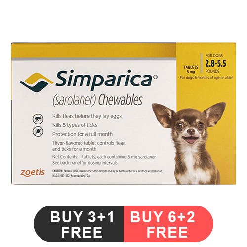 Simparica Chewable Tablet for Dogs 2.8-5.5 lbs (Yellow)