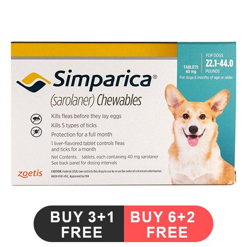 Simparica Chewable Tablet for Dogs 22.1-44 lbs (Blue)