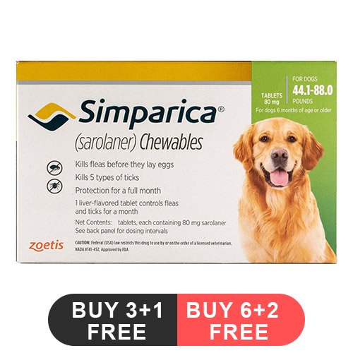 Simparica Chewable Tablet for Dogs 44.1-88 lbs (Green)