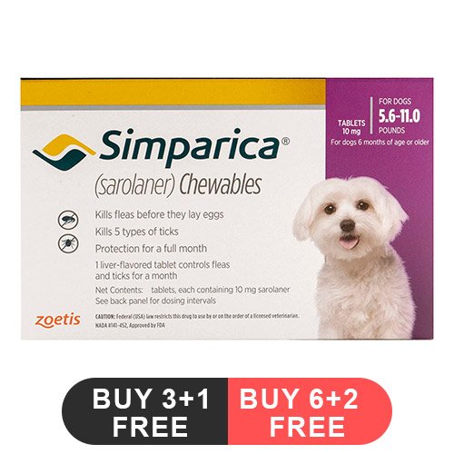 Simparica Chewable Tablet for Dogs 5.6-11 lbs (Purple)