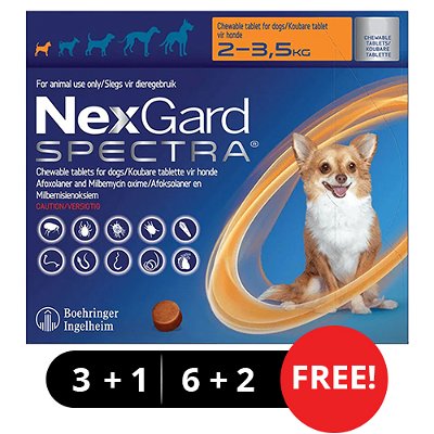 Nexgard Spectra Chewable Tablets for XSmall Dogs 4.4-7.7 lbs (Orange)